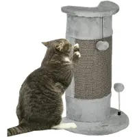 BellaFurn Arbre à chat avec jouets et corde en sisal | Couleur : Gris | Dimensions : 25,5 x 34 x 58 cm