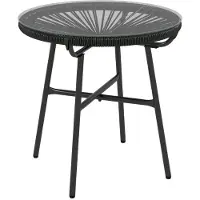 BellaFurn Table d'extérieur ronde en rotin – Table d'appoint de style bohème | Couleur : Noir | Dimensions : 50x50x50 cm
