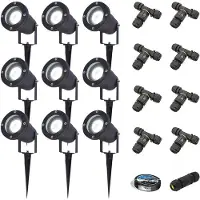 HOFTRONIC™ - Spots de jardin à piquet 4W 345lm 6500K IP65 Noir 9 pièces Avec matériel d'installation (Câble & connecteur)
