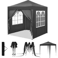 BellaFurn Pavillon de 2x2 mètres avec 4 parois latérales | Couleur anthracite | Dimensions : 200x200x232/236/240 cm