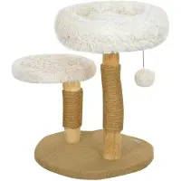 BellaFurn Arbre à chat avec panier, griffoir et jouets | Couleur : Blanc et marron | Dimensions : 47 x 50 x 61,5 cm