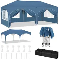 BellaFurn Pavillon de jardin 3x6 mètres avec 6 parois latérales | Bleu | 300x600x250-258 cm