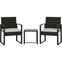BellaFurn Ensemble de table et chaises en rotin, composé de 2 chaises et une table | Couleur : Crème blanc | Dimensions : 55 x 58 x 76 cm