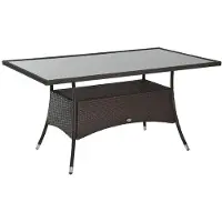 BellaFurn Table de jardin en résine tressée avec plateau en verre sécurisé | Couleur : marron et noir | Dimensions : 85 x 150 x 74 cm