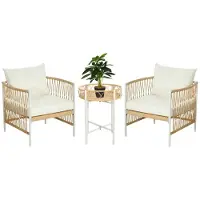 BellaFurn Ensemble bistro en rotin – 2 chaises et une table | Couleur : Jaune, crème et blanc | Dimensions : 66 x 72 x 64 cm