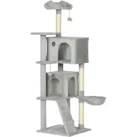 BellaFurn Arbre à gratter pour chat, 160 cm, avec maisons et hamacs | Couleur : Gris et blanc | Dimensions : 48 x 48 x 160 cm