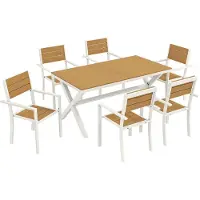 BellaFurn Ensemble de mobilier de jardin composé de 7 pièces : une table et 6 chaises empilables. Couleur : teck. Dimensions : 160 x 86 x 72 cm