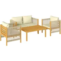 BellaFurn Ensemble de mobilier de jardin, 4 pièces, en bois d'acacia | Couleur : Beige | Dimensions : 120 x 60 x 64 cm