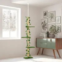 BellaFurn Arbre à gratter réglable pour chats | Couleur : vert et jaune | Dimensions : 37 x 21 x 202-242 cm