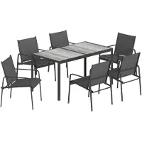 BellaFurn Ensemble de mobilier de jardin composé de 7 pièces : une table et 6 chaises. Couleur : noir. Dimensions : 80 x 150 x 74 cm