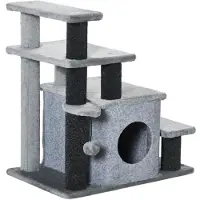 BellaFurn Escalier réglable pour chat avec griffoir et maisonnette | Couleur : Noir et gris