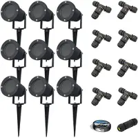 HOFTRONIC™ - Spot à piquet LED 9x XL Aluminium IP65 GU10 20W Noir Avec matériel d'installation (Câble & connecteur)