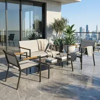 BellaFurn Ensemble de mobilier de jardin composé de 4 pièces, pour 4 personnes | Couleur : Crème | Dimensions : 106 x 70,5 x 77 cm