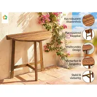 Prestige Home Living Outdoor Table d'appoint pliante, demi-ronde, en bois d'acacia, dimensions approximatives : 70 x 45 x 75 cm