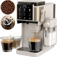 CIARRA Machine à café avec moulin intégré pour grains, 15 bars, écran tactile, machine à expresso avec mousseur à lait (300 ml), 6 niveaux de mouture, modèle CBSACM-D6