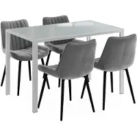 Vicco Ensemble de table à manger Grand Blanc 120x70cm avec 4 chaises (grises), Model 63366