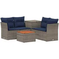 vidaXL Ensemble de salon de jardin , 6 pièces, gris et bleu marine, en résine tressée et en acier
