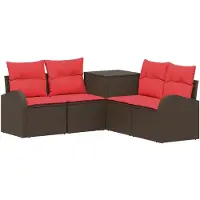vidaXL Ensemble de salon , 5 pièces, marron et rouge, en résine tressée et en acier