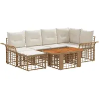 vidaXL Ensemble de canapé de jardin , 7 pièces, en résine tressée naturelle et crème