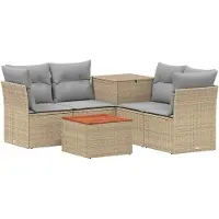 vidaXL Ensemble de salon de jardin , 6 pièces, beige et gris clair, en résine tressée et en acier