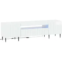 Syfax Meuble TV LED, finition laquée blanche, en panneaux de particules