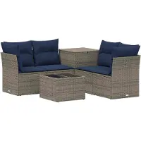 vidaXL Ensemble de salon de jardin , 6 pièces, gris et bleu marine, en résine tressée et en acier