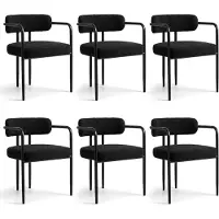 Puluomis Ensemble de 6 chaises de salle à manger avec accoudoirs, chaises de cuisine ergonomiques avec assise rembourrée, revêtues en polaire douce, capacité de charge de 120 kg, couleur noire