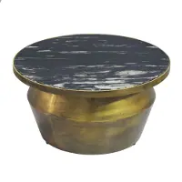 Wohnling Table basse , 60 cm, aluminium avec plateau en marbre noir. Table ronde pour salon, table d'appoint, table de chevet, table basse, table d'angle. Fabrication artisanale