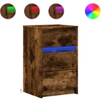 vidaXL Armoire de chevet et lumières LED chêne fumé bois d'ingénierie