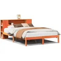 vidaXL Lit en bois massif avec étagère sans matelas brun cireux 140x200 cm