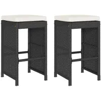 vidaXL Tabouret de bar de jardin avec coussin 2 pcs. noir Poly rotin