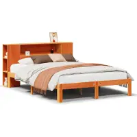 vidaXL Lit en bois massif avec étagère sans matelas brun cireux 140x200 cm