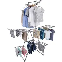 Relaxdays , étendoir à linge pliable, en acier inoxydable, dimensions : 201 x 136,5 x 56,5 cm, 2 ailes, barre à vêtements, séchoir à linge sur pied, couleur argent
