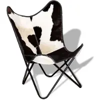 vidaXL Chaise papillon noir et blanc cuir de vache