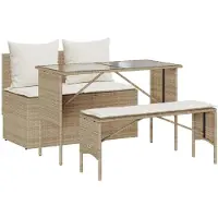 vidaXL Ensemble de jardin 3 pièces avec coussins Beige Poly Rattan
