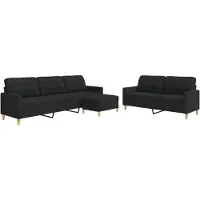 vidaXL Ensemble de canapés 3 pièces avec repose-pieds Noir Tissu