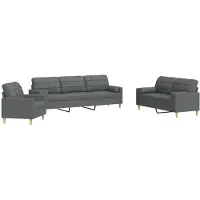 vidaXL Ensemble de canapés 3 pièces avec coussins décoratifs Tissu gris foncé