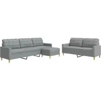 vidaXL Ensemble de canapés 3 pièces avec repose-pieds Tissu gris clair