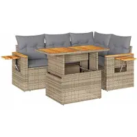 vidaXL Ensemble de salon de jardin 5 pièces avec coussins Beige Poly rotin Acacia