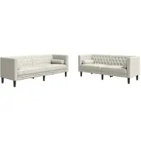 vidaXL Ensemble de canapé Chesterfield 2 pièces avec traversins Crème Velours