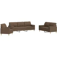 vidaXL Ensemble de canapés 3 pièces avec coussins décoratifs Marron Tissu