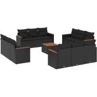 vidaXL Ensemble de 13 canapés de jardin avec coussins noir poly rotin