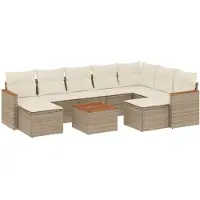 vidaXL Ensemble de salon de jardin 10 pièces avec coussins Beige Poly Rattan
