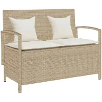 vidaXL Banc de jardin avec espace de rangement et coussins Beige Poly Rattan