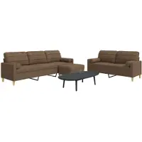 vidaXL Ensemble de canapés 3 pièces avec pouf & coussins décoratifs Tissu marron