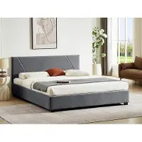 AC-DÉCO Lit double en velours avec tête de lit "Columbia" - Gris - 160 x 200 cm