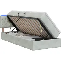 vidaXL Lit coffre LED avec matelas, gris clair, 90 x 200 cm, velours