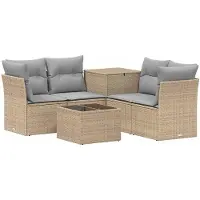 vidaXL Ensemble de salon de jardin , 6 pièces, beige et gris clair, en résine tressée et en acier