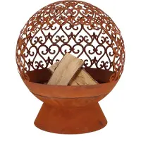 Esschert Design Brasero rond en métal arabesque - Rouillé - D 50 x H 57,5 cm