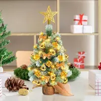 Jayseuw Mini-sapin de Noël 40cm avec 30 LED blanc chaud, 8 modes d'éclairage, avec décoration rouge, avec pointe d'arbre en forme d'étoile, fonctionne avec des piles, pour Noël, or